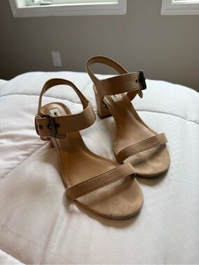 Matt & Nat Tan Block Heel Sandals with Ankle Strap